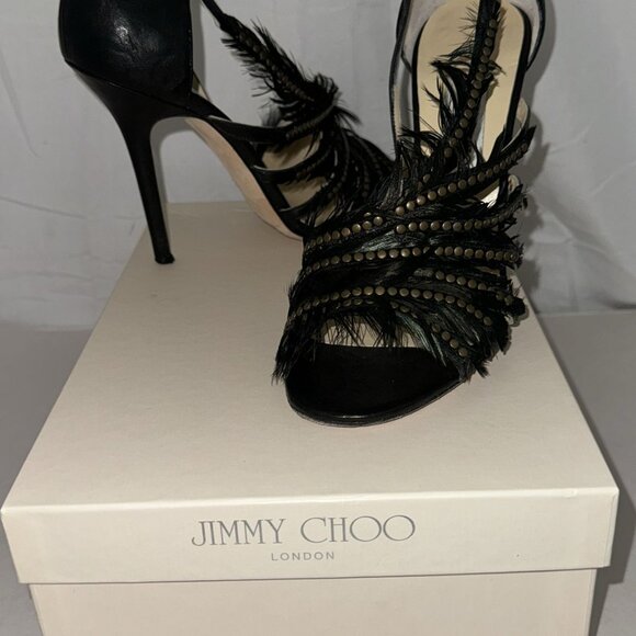 38.5/8.5❤️ ITALY Jimmy Choo Leather Feather Studded Stiletto Sandals High Heels - Picture 8 of 11